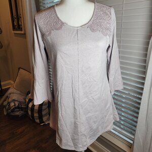 KIM ROGERS Suede Like Tunic Blouse Light Gray Size Medium